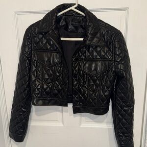 Alice + Olivia Black Quilted Leather Jacket